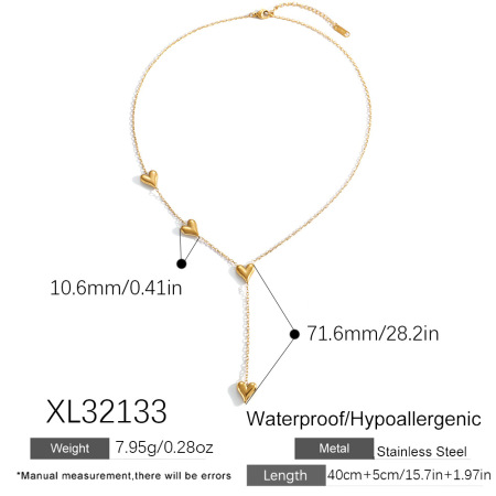 Simple Heart Stainless Steel Waterproof Gold Color Women's Pendant Necklaces