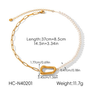 Cross Shape Stainless Steel Waterproof Gold Color Pearl Women's Pendant Necklaces h5 Picture2