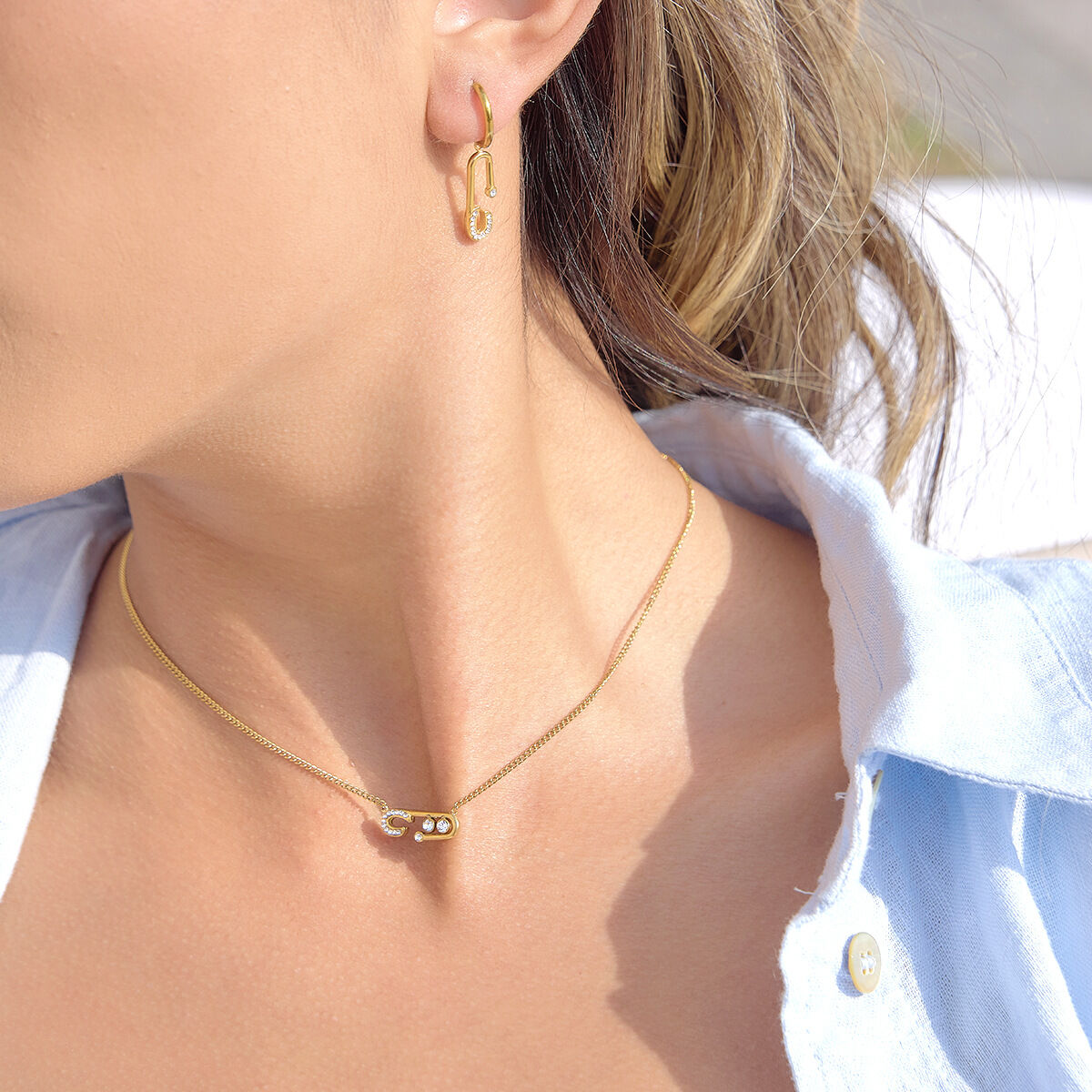 Sets aus unregelmäßig geformten, wasserdichten Halsketten aus Edelstahl in Goldfarbe mit Strasssteinen für Damen h5Bild4
