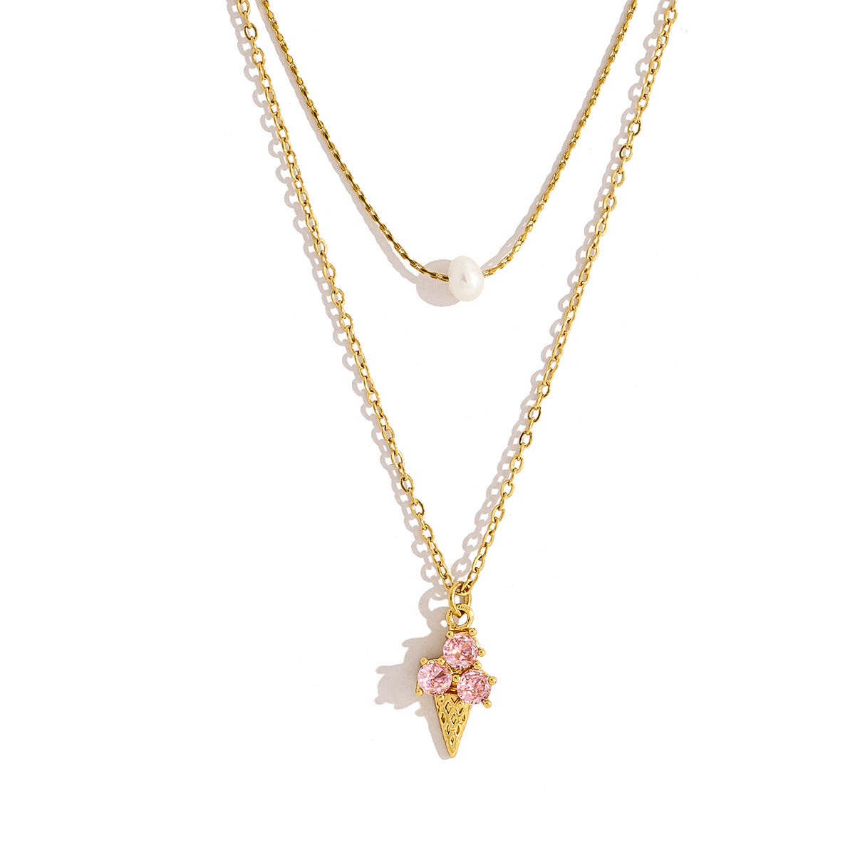 Simple Ice-cream Shape Stainless Steel Waterproof Gold Color Zircon Women's Layered Necklaces Picture4
