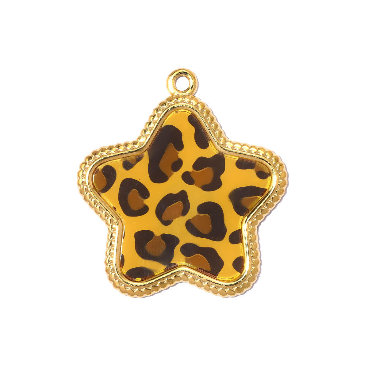 Luxurious Series Diy Heart Leopard Print Clover Stainless Steel Waterproof   Gold Color  Women's Pendants 2
