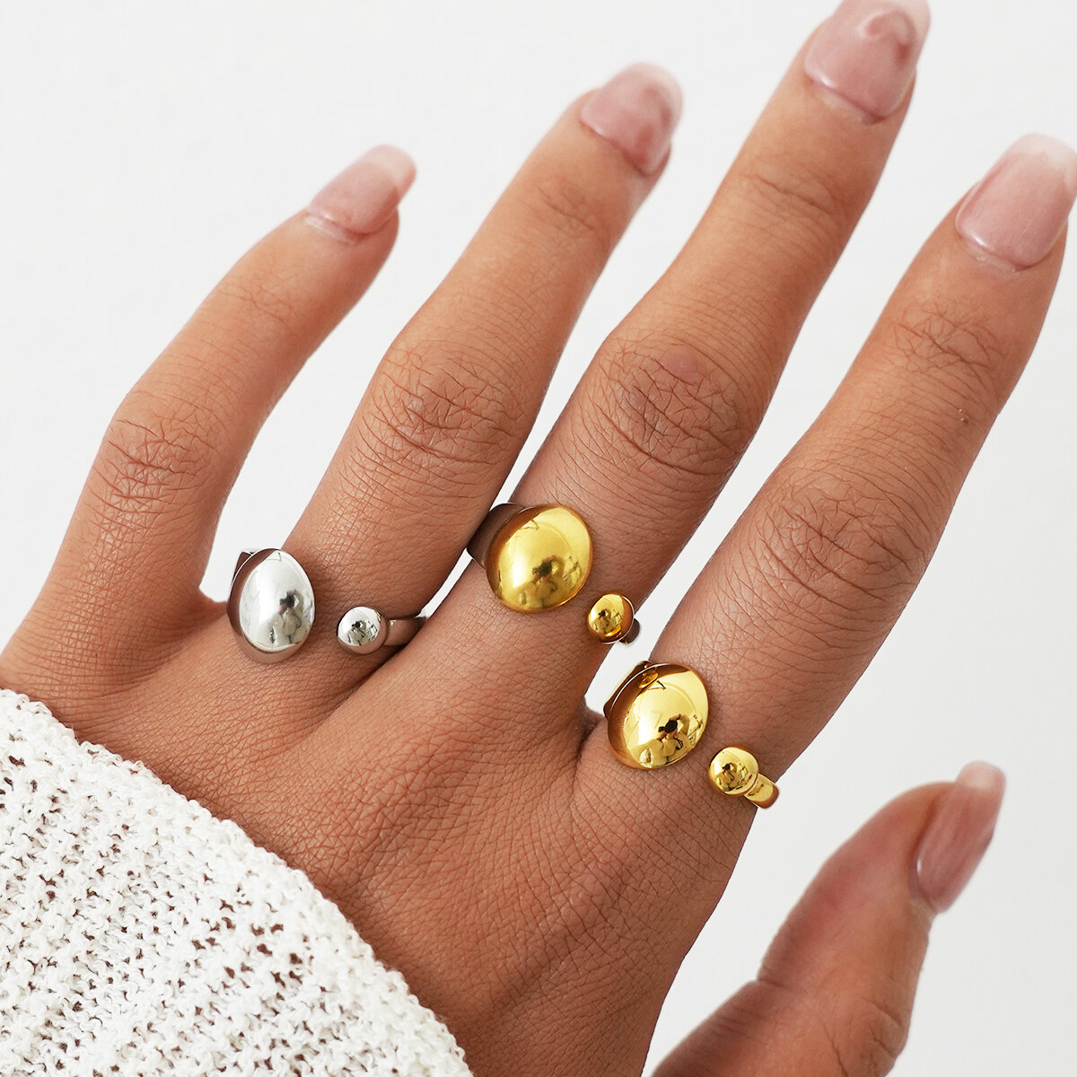 Retro Daily Irregular Shape Stainless Steel Waterproof   Gold Color  Statement Rings Picture2