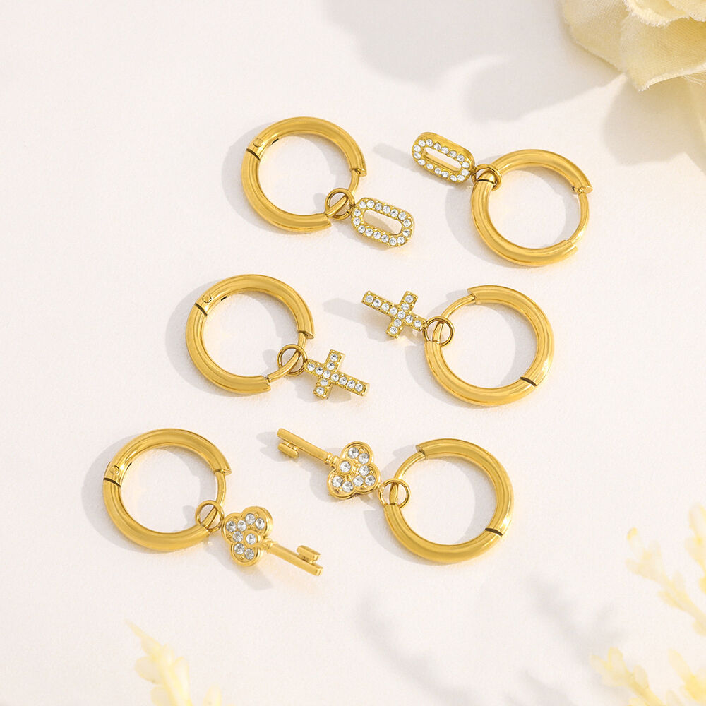 Simple Cross Shape Stainless Steel Waterproof Gold Color Rhinestone Women's Drop Earrings h5Picture3