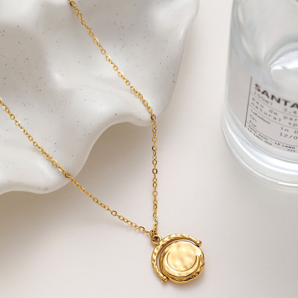 Retro Rotatable Sun Moon Relieve stress Stainless Steel Waterproof   Gold Color  Women's Pendant Necklaces h5 Picture2