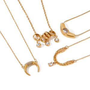 Moon Shape Stainless Steel Waterproof Gold Color Women's Pendant Necklaces h5 Picture3