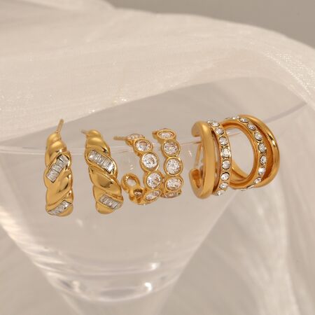 Daily Circle Waterdichte Oorbellen voor Dames van roestvrij staal met gouden strass-steentjes