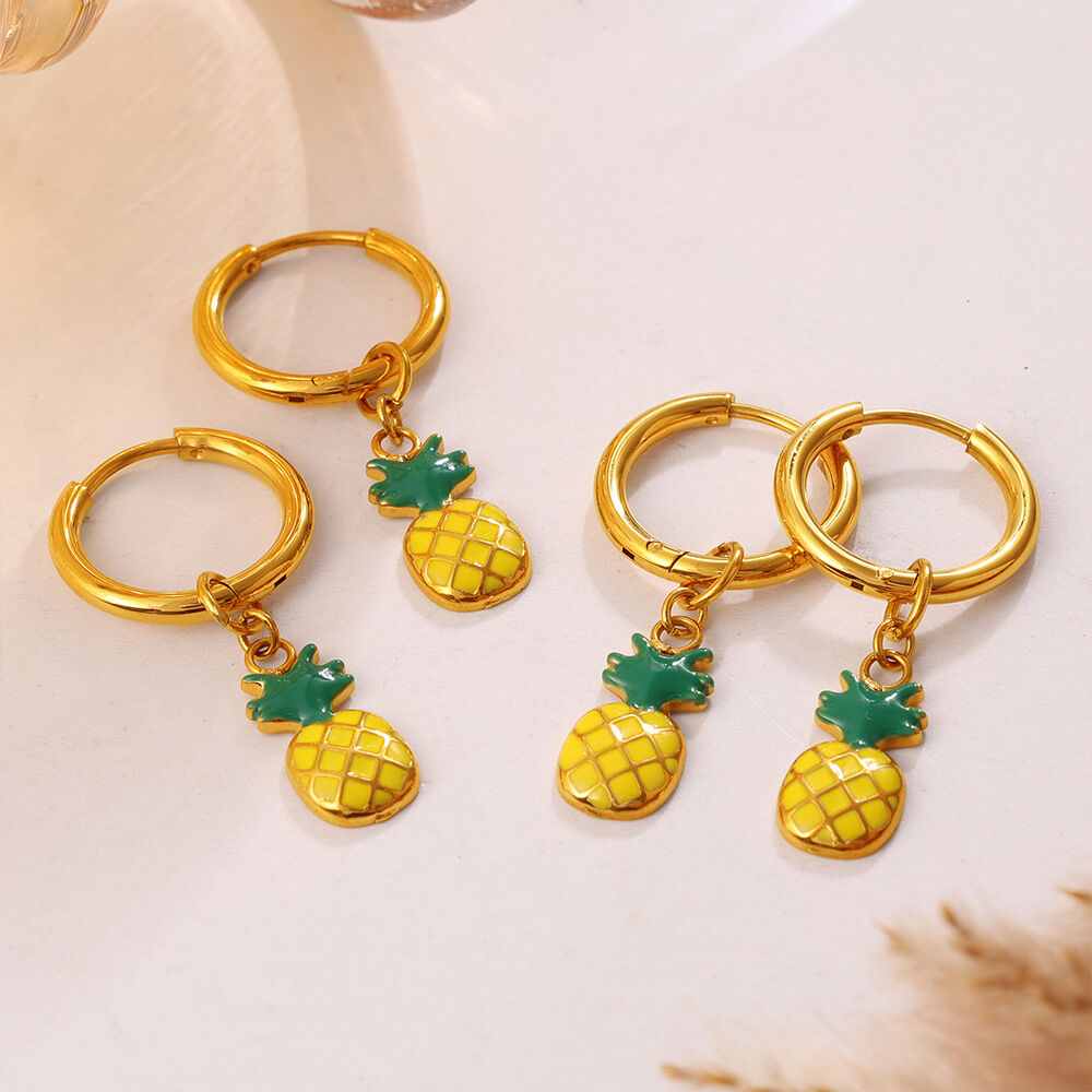 Simple Series Daily Fruit Stainless Steel Waterproof   Gold Color  Women's Drop Earrings h5 Picture2