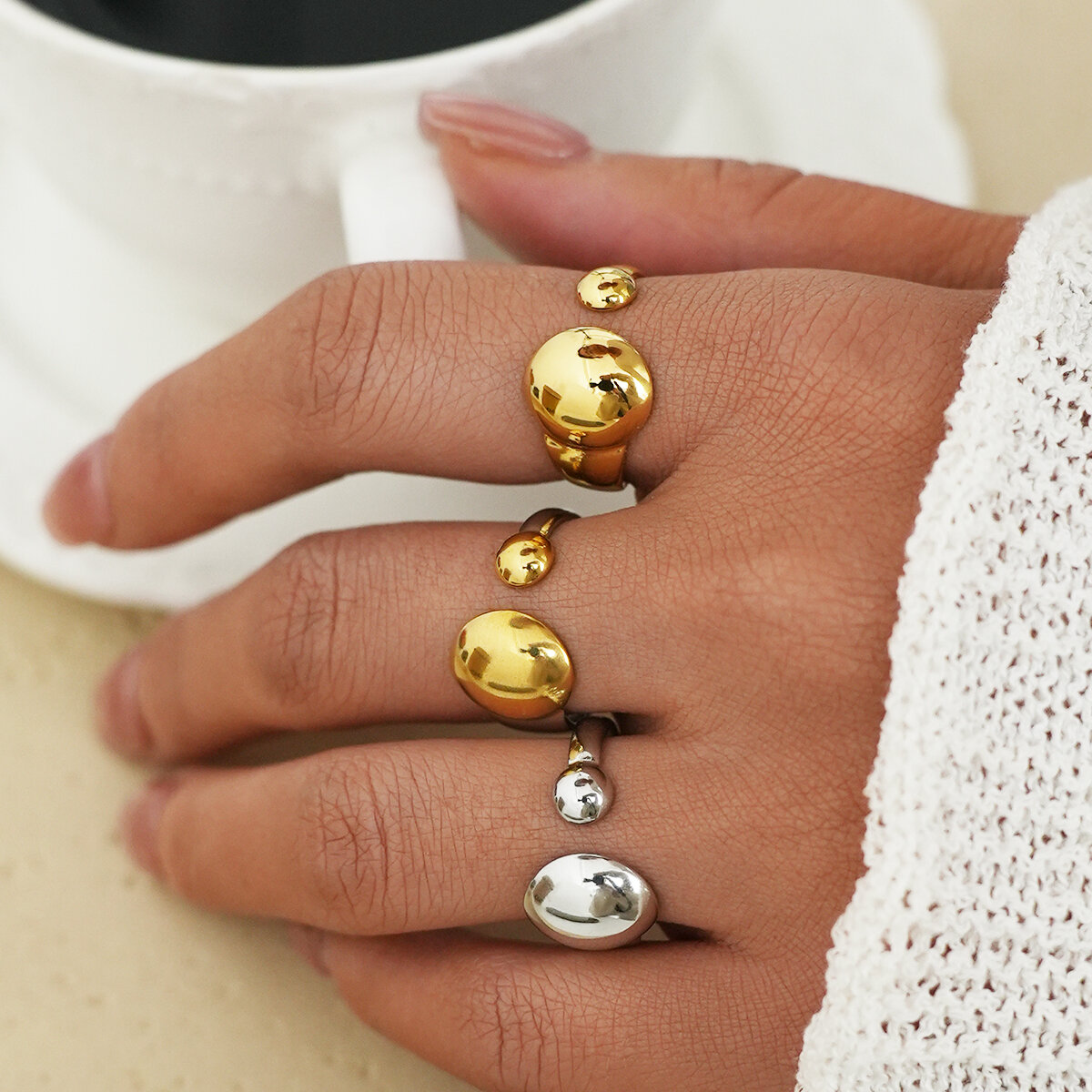 Retro Daily Irregular Shape Stainless Steel Waterproof   Gold Color  Statement Rings h5 Picture4