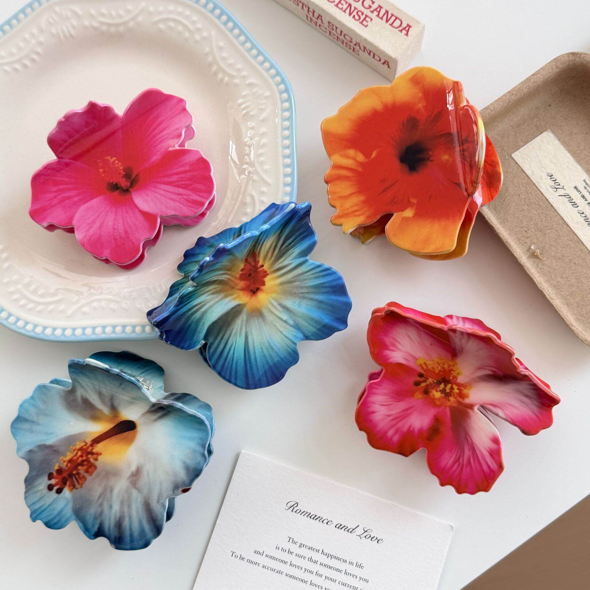 Romantic Series Sweet Flower Gradient Color Pvc Women's Hair Claws