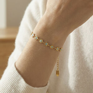 Natural Flower Stainless Steel Waterproof Gold Color Women's Charm Bracelets h5 Picture2