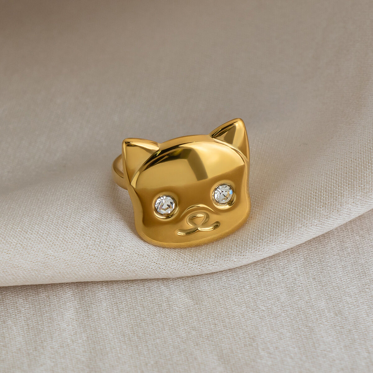 Minimalistische Ringe der Simple Series – Alltagstier-Motive aus Edelstahl, wasserdicht, goldfarben, mit Zirkonia.