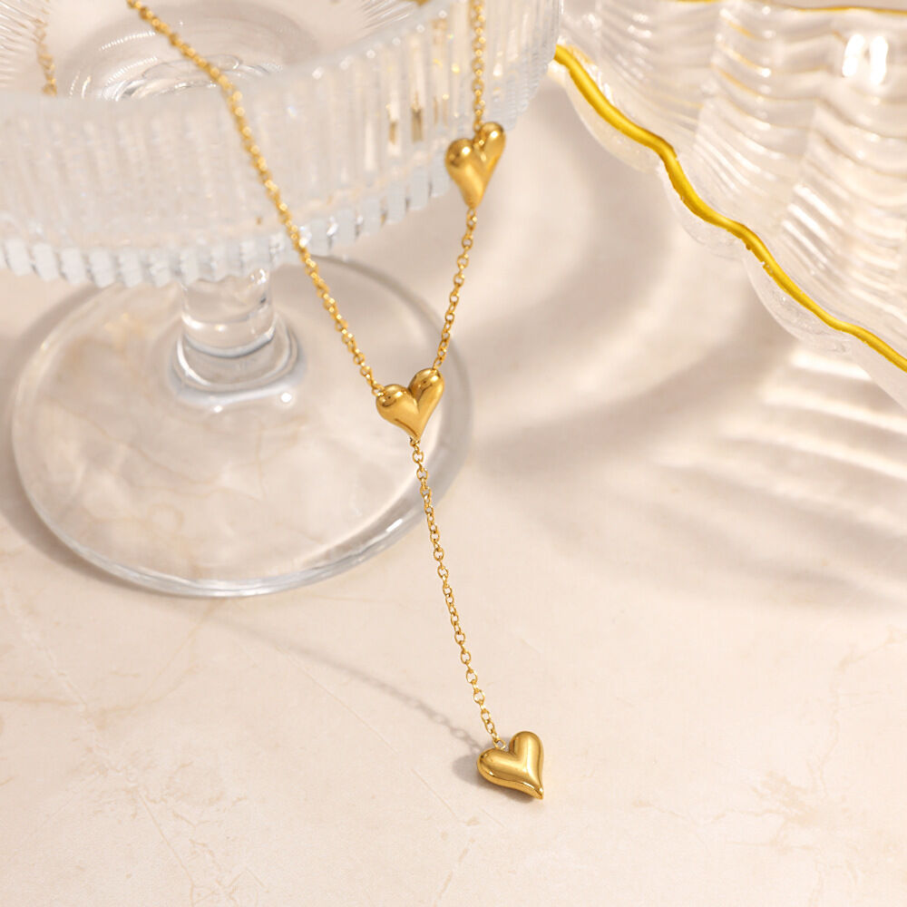 Simple Heart Stainless Steel Waterproof Gold Color Women's Pendant Necklaces 2