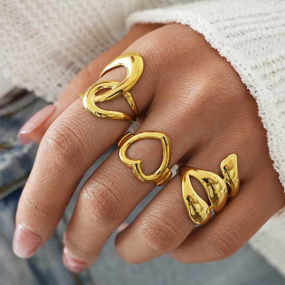 Simple Series Daily Irregular Shape Stainless Steel Waterproof Gold Color Statement Rings Picture3