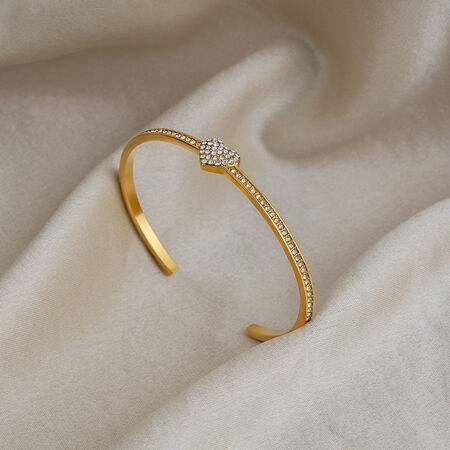 Bracelet manchette de luxe pour femme, en acier inoxydable, étanche, couleur or, avec zircon, pour un usage quotidien. 2