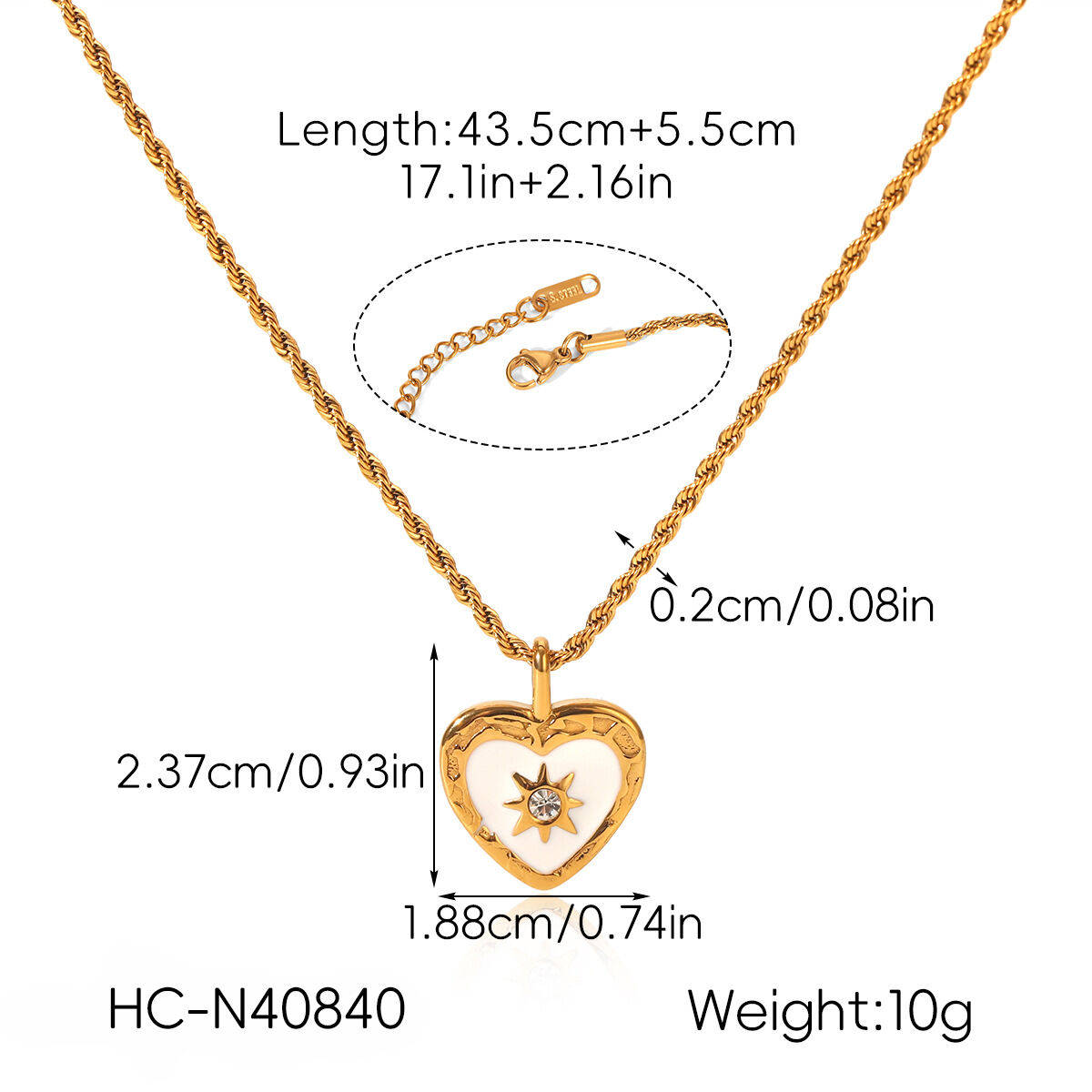 Retro Heart Stainless Steel Waterproof Gold Color Zircon Shell Pendant Necklaces h5 Picture2