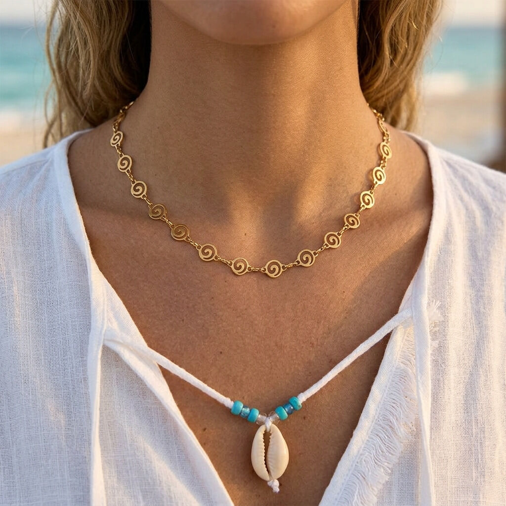 Simple Fish Stainless Steel Waterproof Gold Color Women's Chain Necklaces h5 Picture3