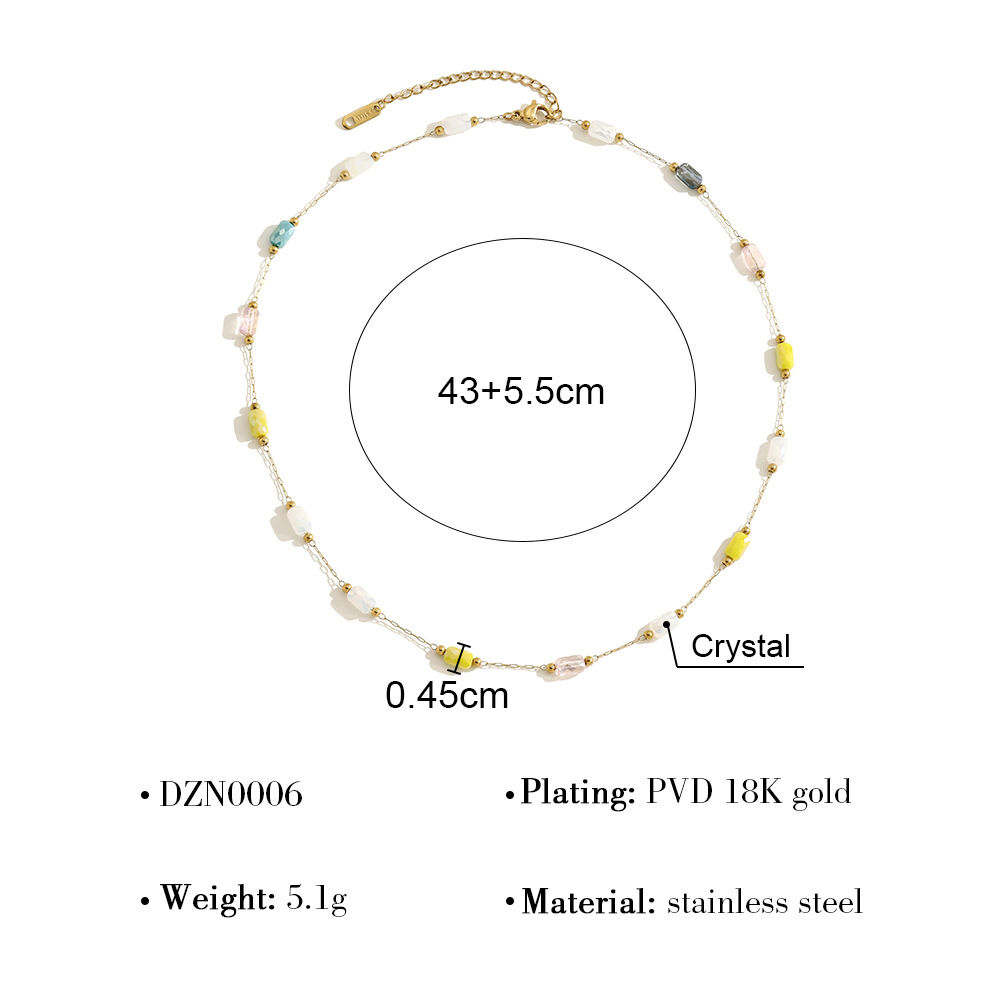 Simple Beads Stainless Steel Waterproof Gold Color Natural Stone Women's Beaded Necklaces