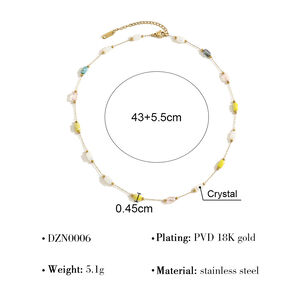Simple Beads Stainless Steel Waterproof Gold Color Natural Stone Women's Beaded Necklaces h5