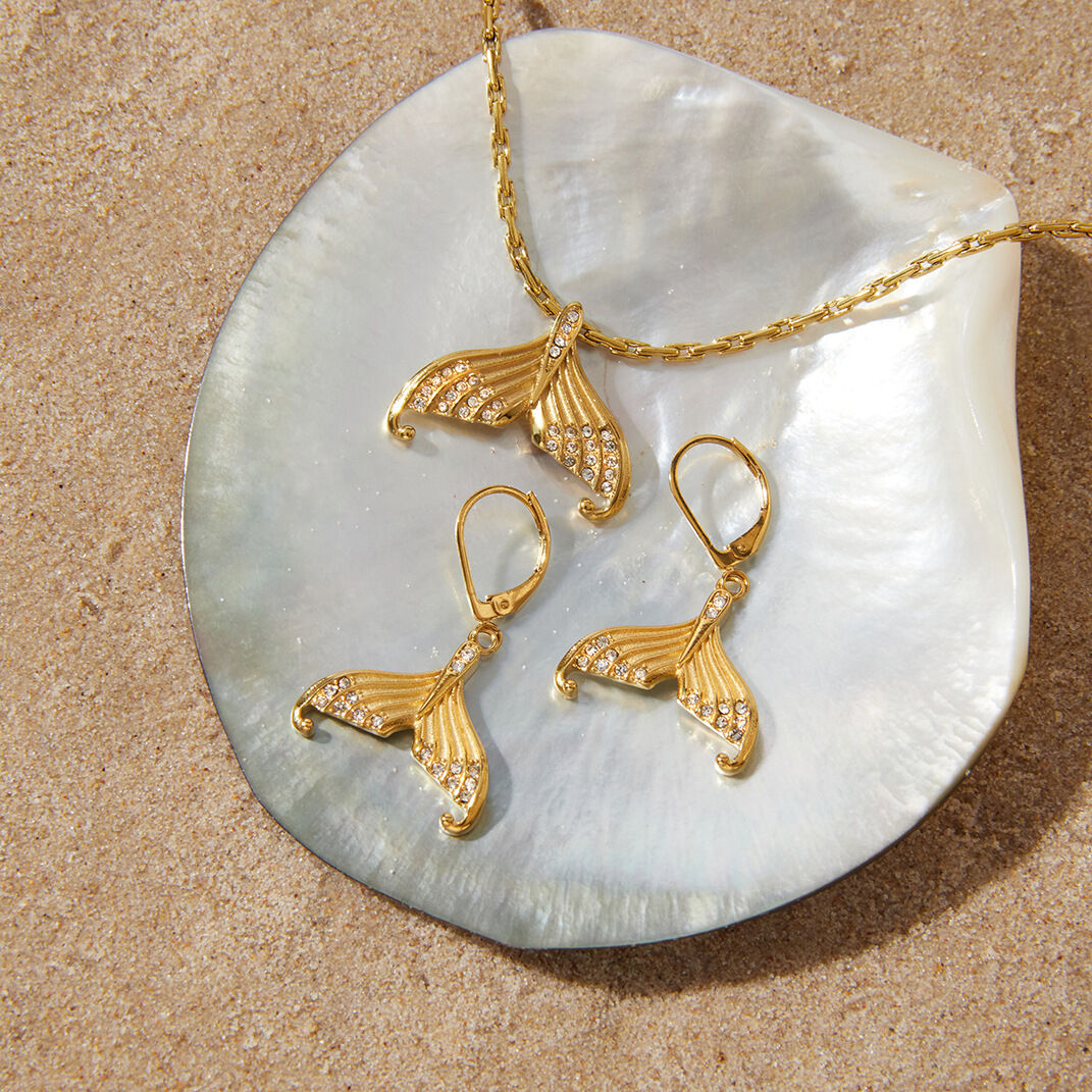 Vacation Mermaid Shape Stainless Steel Waterproof Gold Color Women's Necklaces Sets
