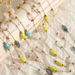 Simple Beads Stainless Steel Waterproof Gold Color Natural Stone Women's Beaded Necklaces h5 Picture4