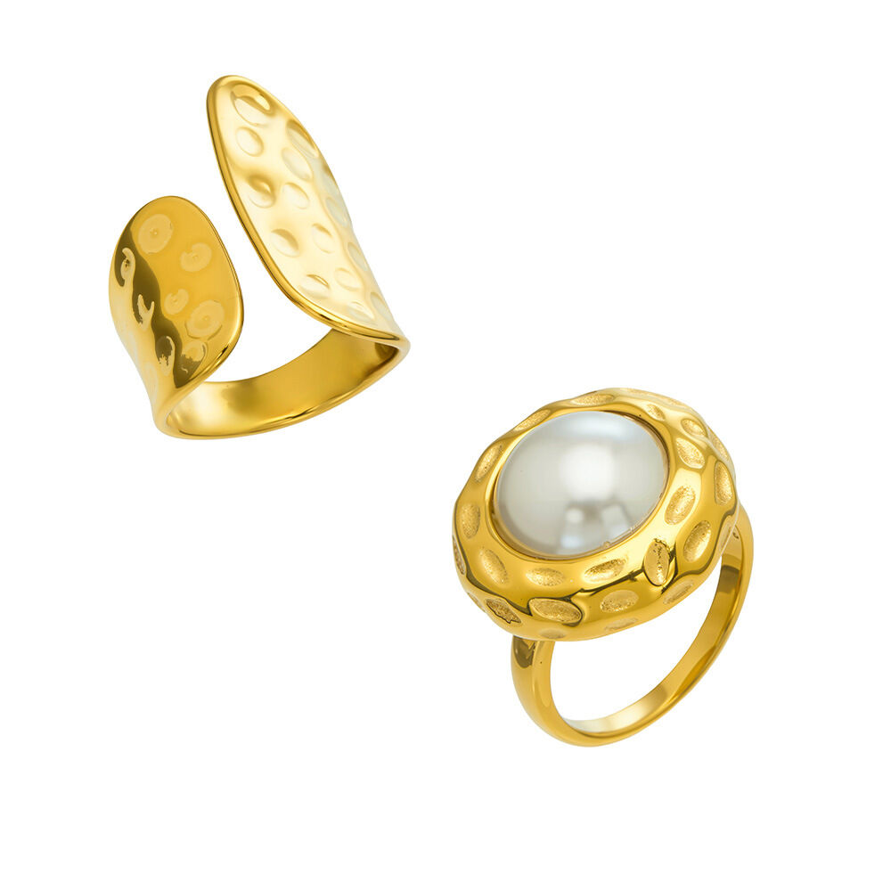 Retro Circle Stainless Steel Gold Color Women's Gemstone Rings h5Picture6
