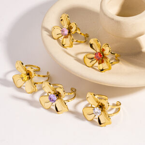 Luxuriöser, eleganter Damenring aus Edelstahl, wasserdicht, goldfarben, mit Zirkonia-Edelsteinen h5 Bild3