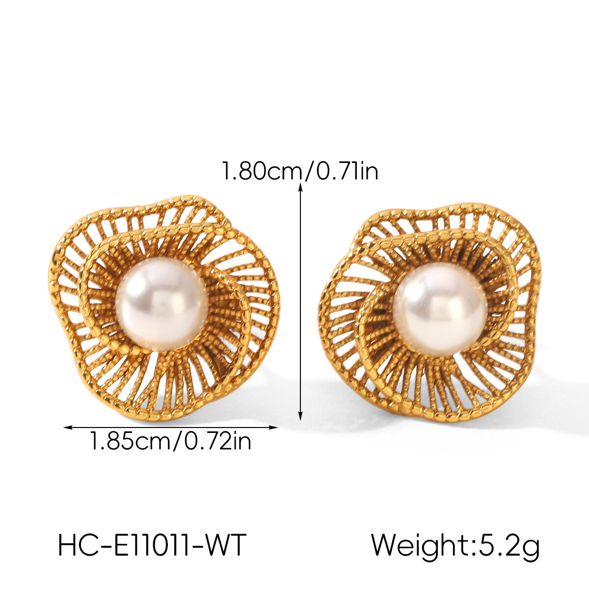 Simple Retro Flower Stainless Steel Waterproof   Gold Color  Natural Stone Pearl Women's Stud Earrings h5 Picture2