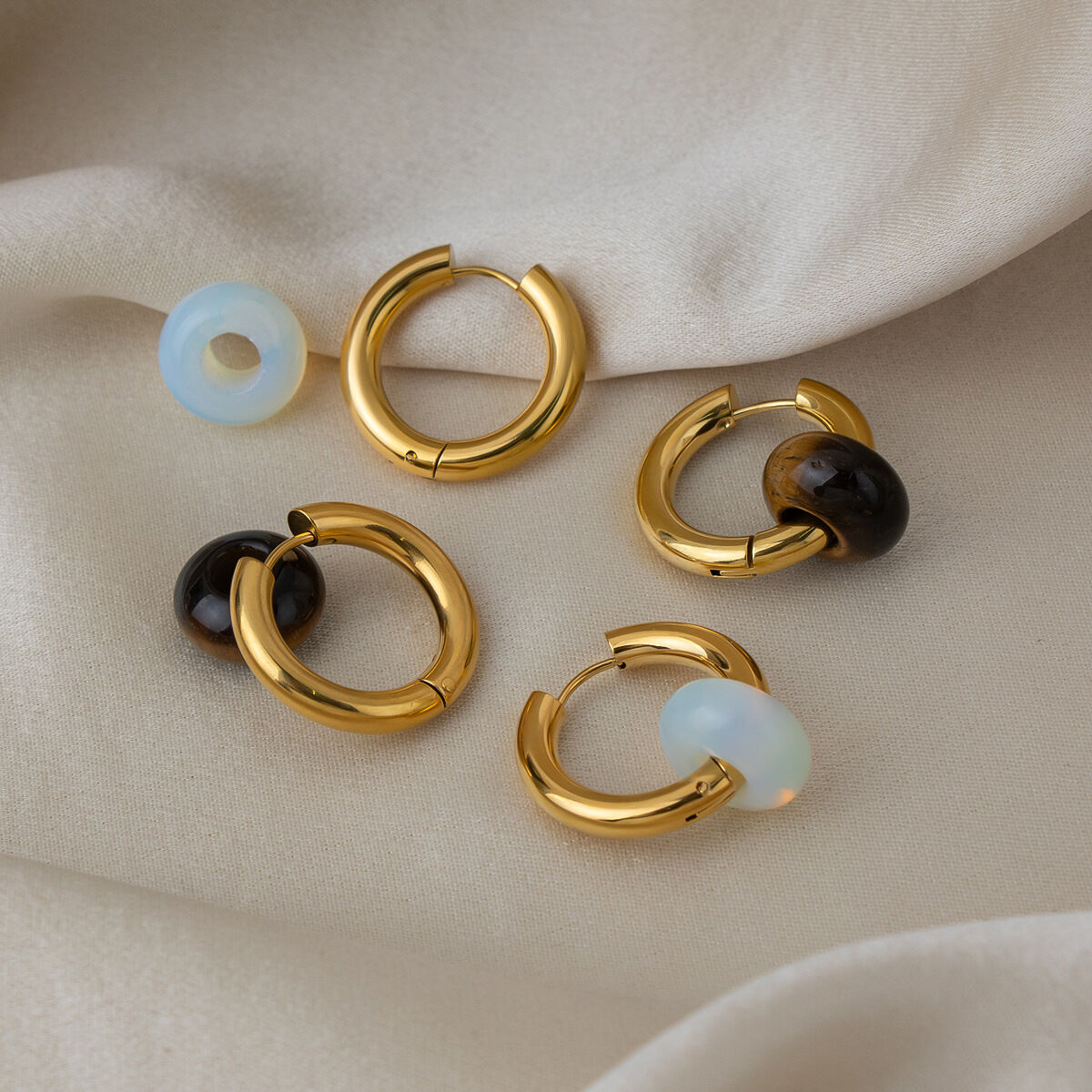 Retro Circle Stainless Steel Waterproof   Gold Color  Natural Stone Women's Dangle Earrings Picture4