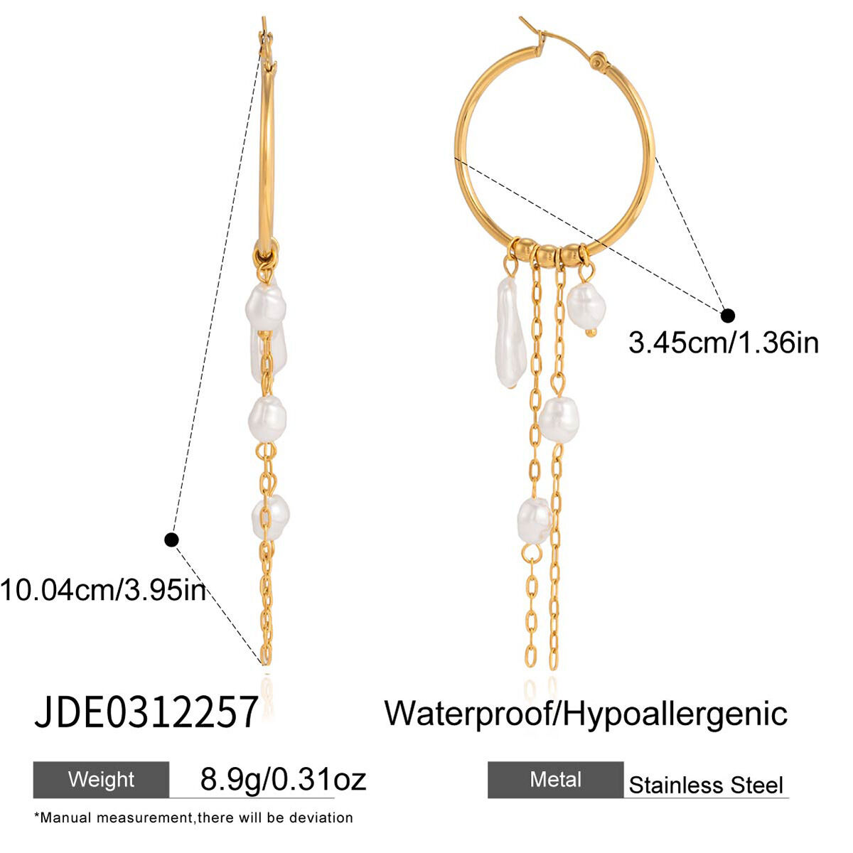Luxuriöse, elegante Quasten-Ohrhänger aus wasserfestem Edelstahl in Goldfarbe für Damen