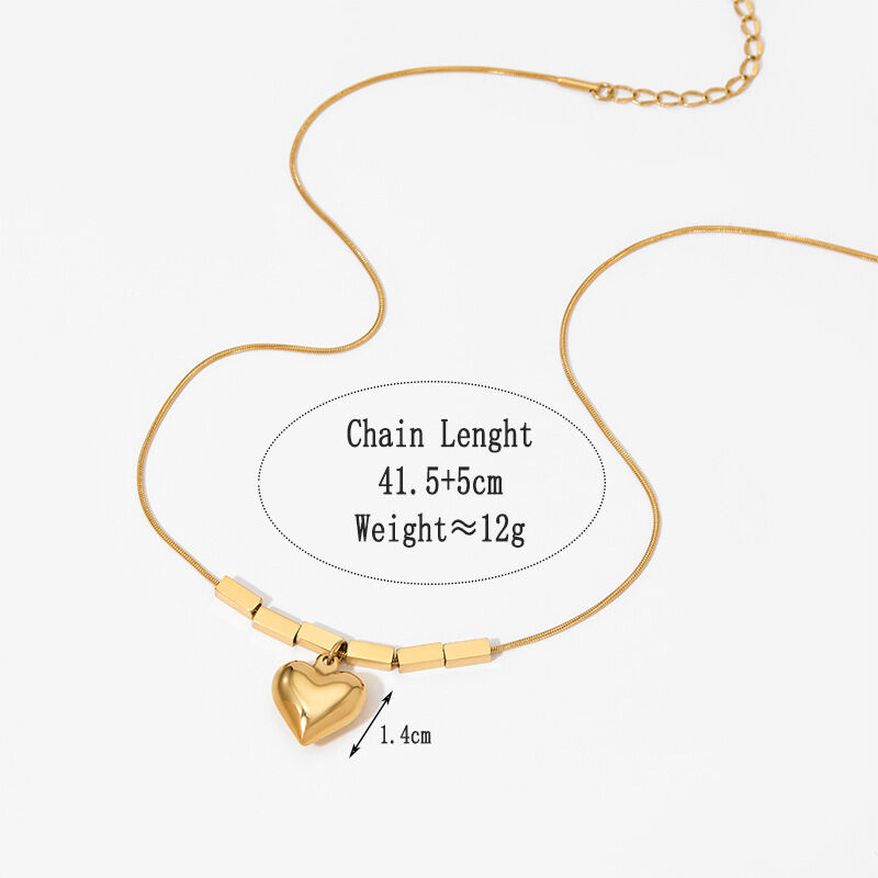 Simple Heart Beads Stainless Steel Waterproof Gold Color Women's Pendant Necklaces