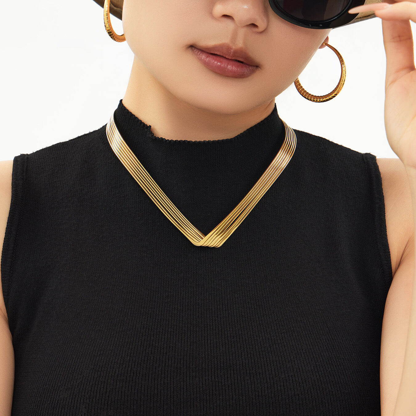 Minimalist Irregular Shape Stainless Steel Waterproof Gold Color Women's Chokers h5 Picture2