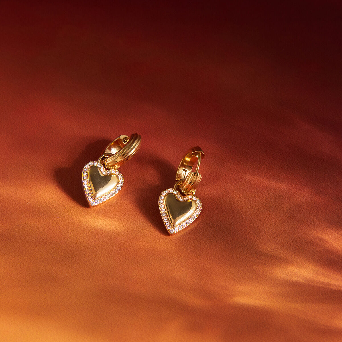 Simple Heart Stainless Steel Waterproof Gold Color Rhinestone Women's Drop Earrings Picture5