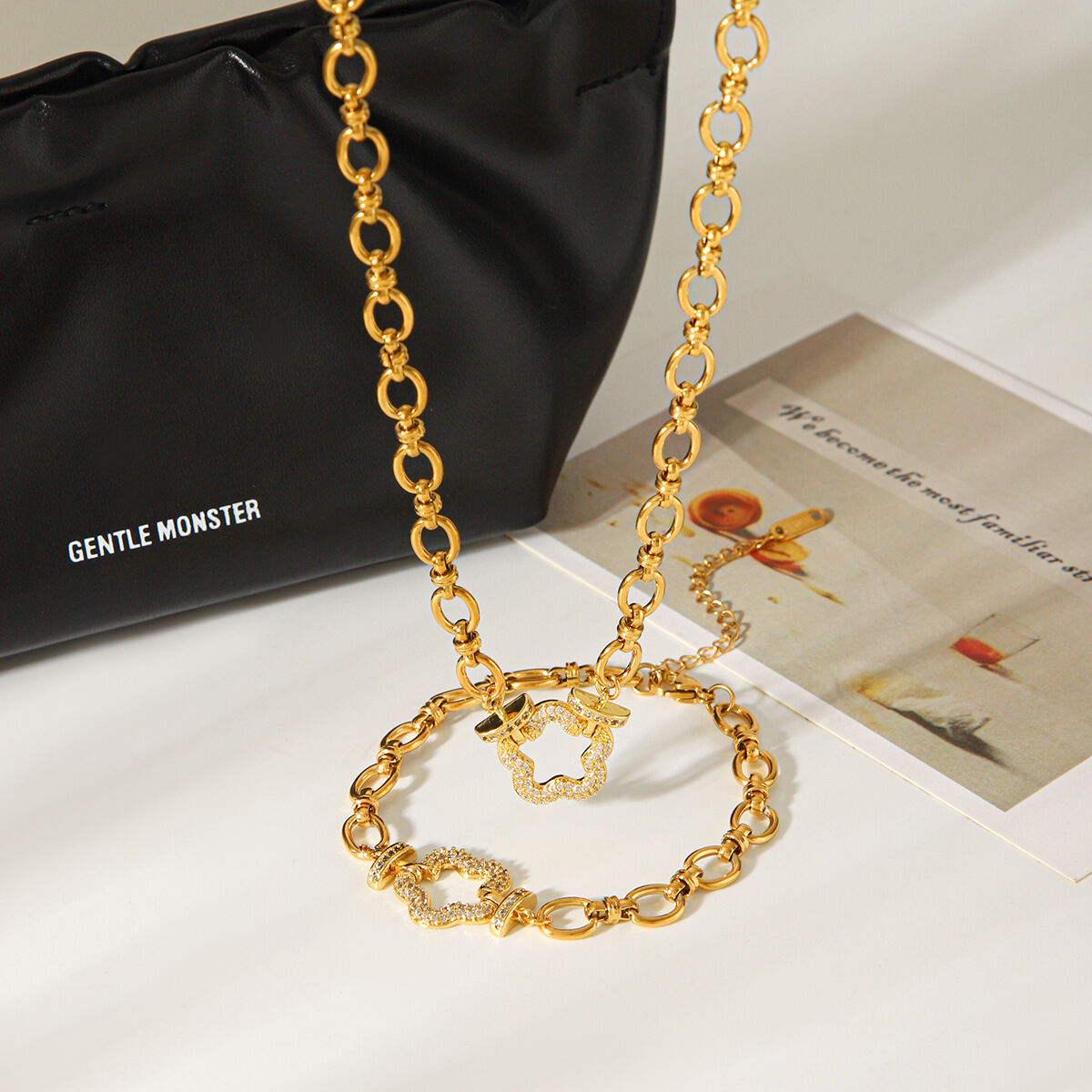 Flower Stainless Steel Waterproof Gold Color Zircon Women's Chain Necklaces Picture3