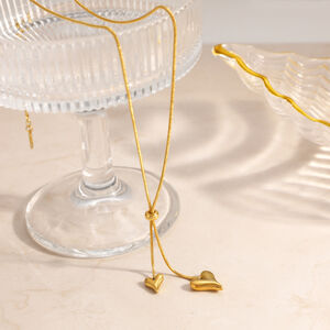 Simple Heart Stainless Steel Waterproof Gold Color Women's Necklaces Sets h5 Picture2