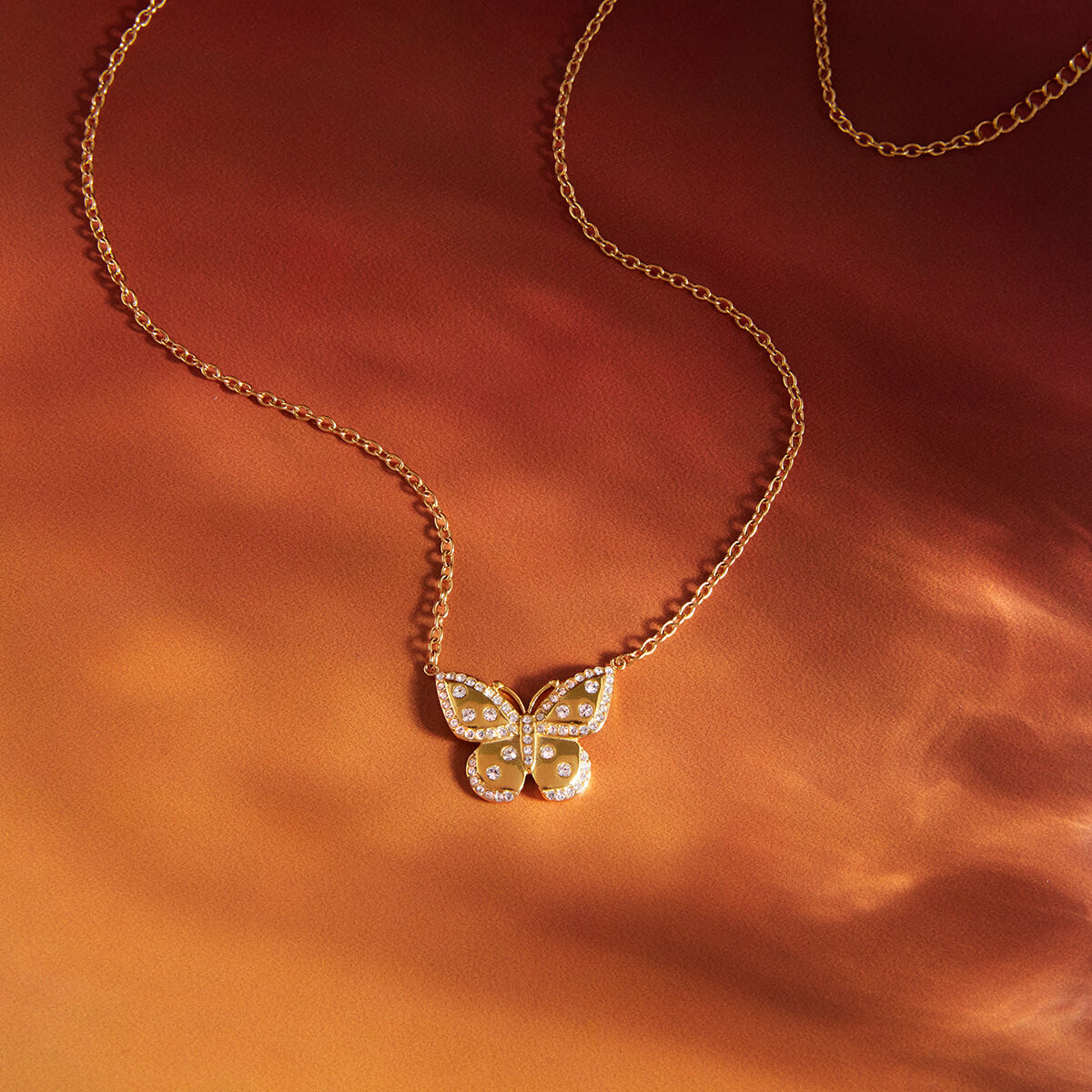 Romantic Sweet Butterfly Stainless Steel Waterproof Gold Color Zircon Women's Pendant Necklaces Picture4