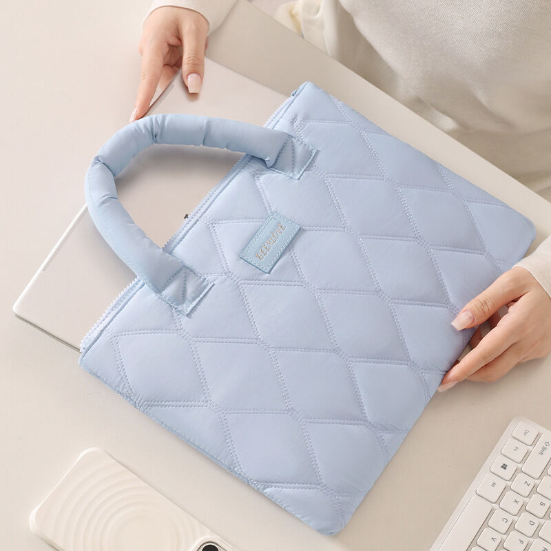 Office Style Quilted Stitching Solid Color Fabric Women's Laptop Bag h5 Picture3