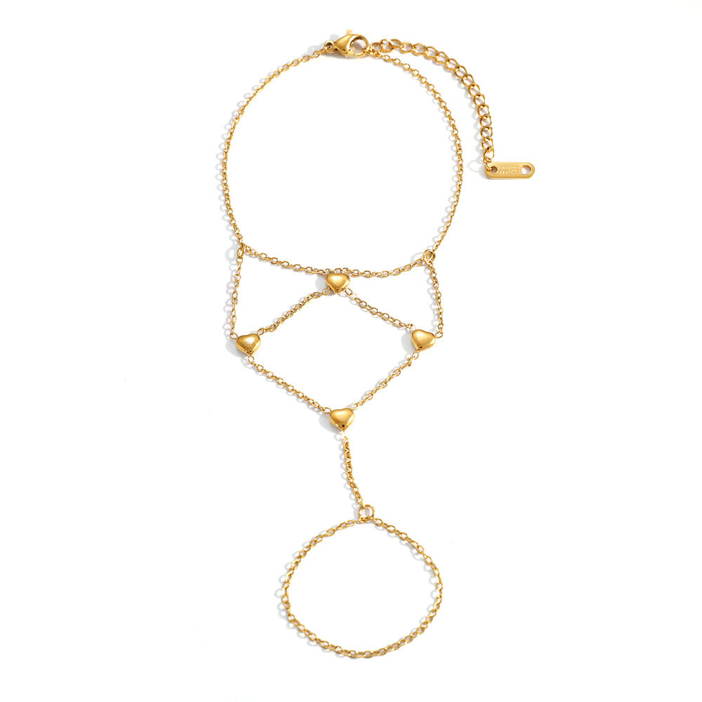 Elegant Heart Stainless Steel Waterproof Gold Color Women's Hand Chain h5 Picture5