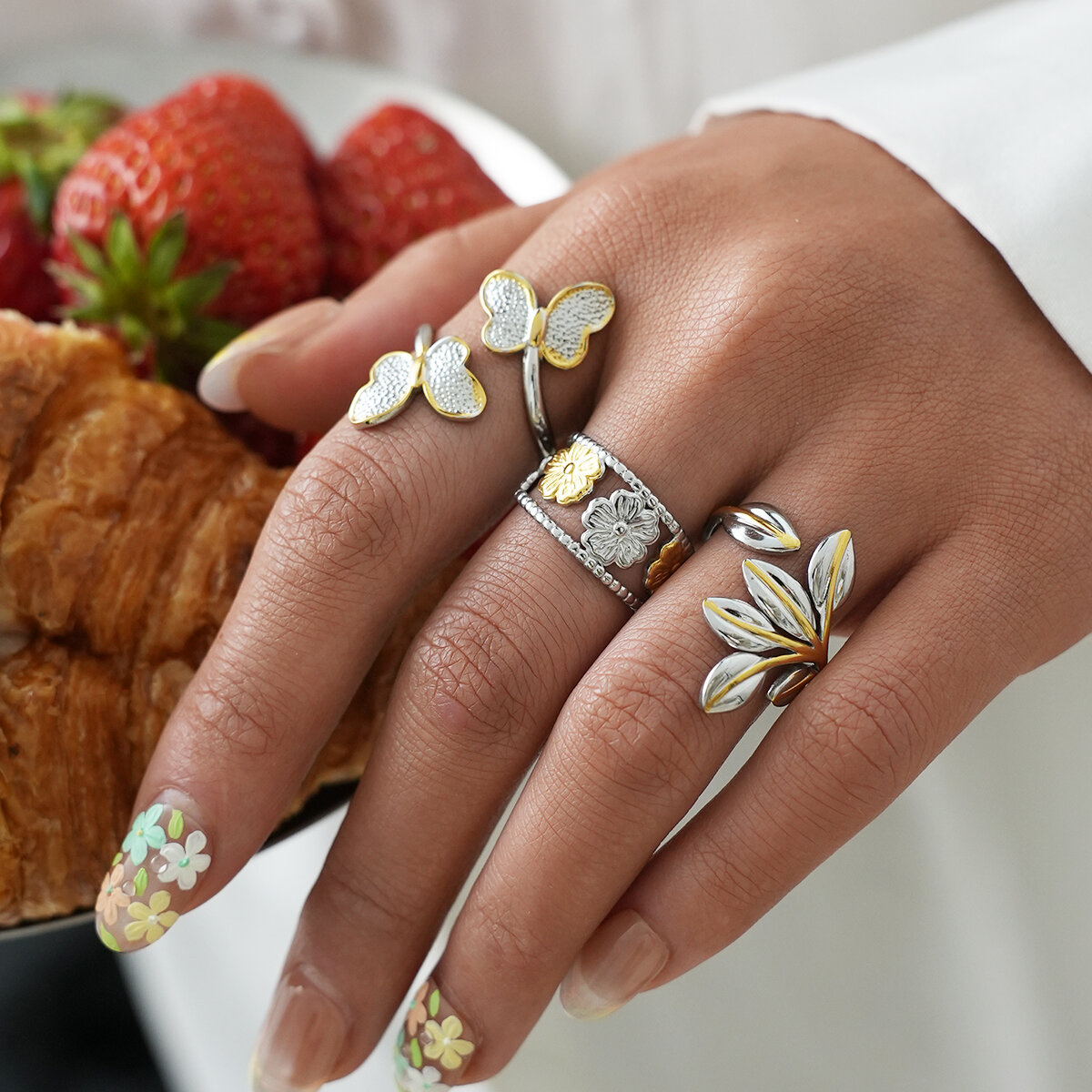 Simple Series Daily Flower Bow Knot Stainless Steel Waterproof Statement Rings Picture5
