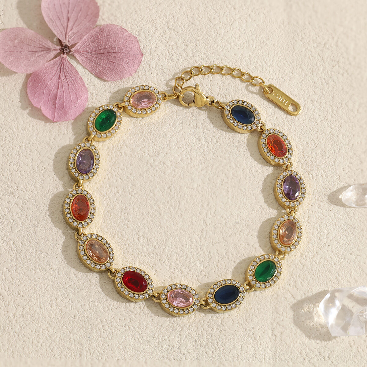 Luxuriöse, wasserdichte Damenarmbänder aus Edelstahl in Goldfarbe mit Zirkonia-Besatz h5 Bild3