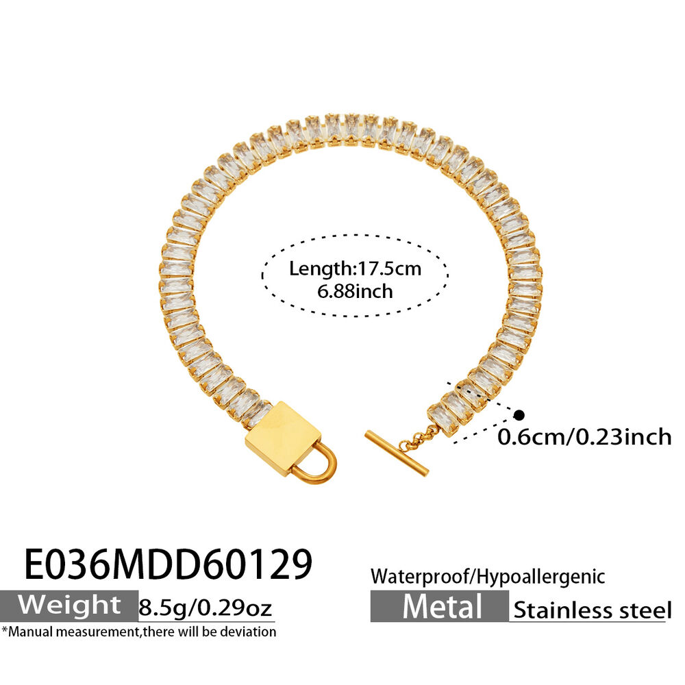 Luxurious Chain Stainless Steel Waterproof Gold Color Zircon Women's Charm Bracelets