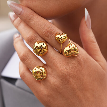 Simple Daily Heart Star Stainless Steel Waterproof Gold Color Statement Rings