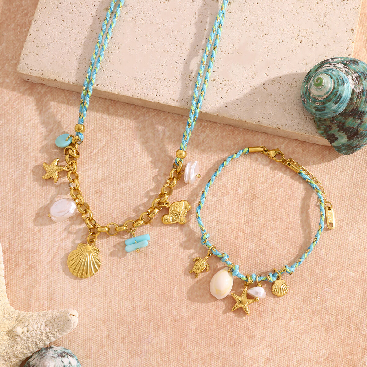 Vacation Oceanic Stainless Steel Waterproof Gold Color Women's Braided Necklaces h5 Picture5