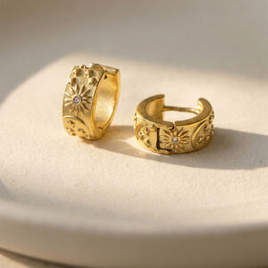 Elegant Sun Star Moon Stainless Steel Gold Color Zircon Women's Hoop Earrings h5 Picture4