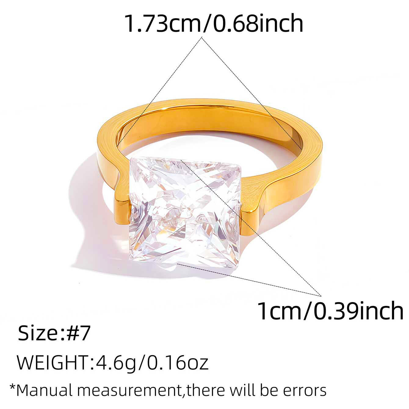 Gold Color/Ring Size 7/1pc Square Ring Picture10