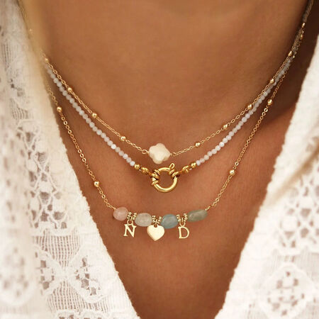 Romantic Casual Letter Stainless Steel Waterproof Gold Color Natural Stone Beads Women's Pendant Necklaces