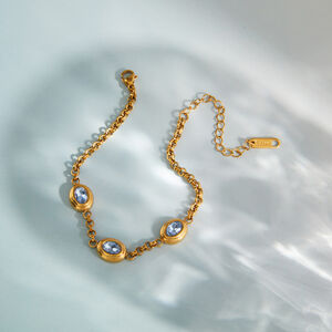 Luxurious Simple Beads Stainless Steel Waterproof Gold Color Zircon Women's Beaded Bracelets h5 Picture3