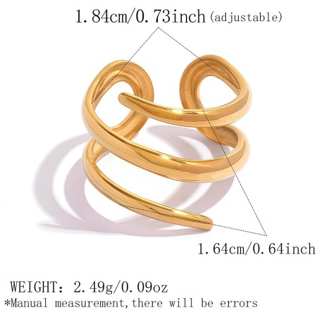 Simple Minimalism Daily Irregular Shape Lines Stainless Steel Waterproof Gold Color Statement Rings