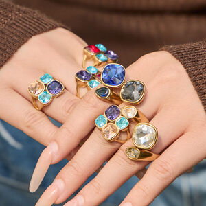 Luxurious Rectangle Stainless Steel Waterproof Gold Color Glass Women's Gemstone Rings h5 Picture2