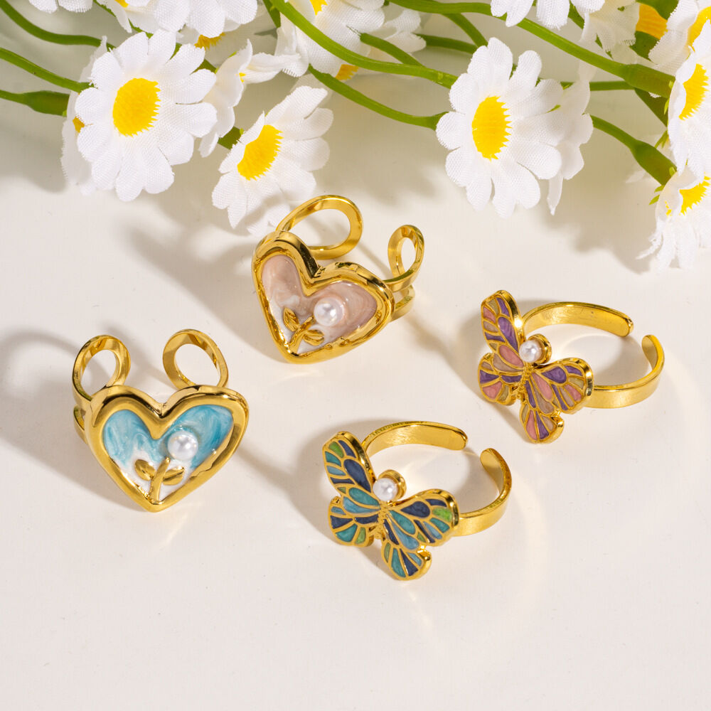 Bagues romantiques en acier inoxydable, imperméables, couleur or, avec nœud papillon et cœur. Collection romantique. Image3