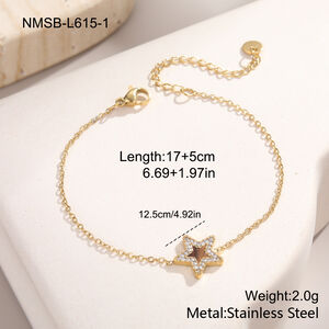 Bracciale da donna semplice, retrò, con catena a stella in acciaio inossidabile, impermeabile, color oro. h5